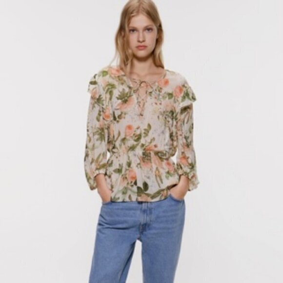 Zara | Ruffled Floral Peplum Top - Picture 1 of 10